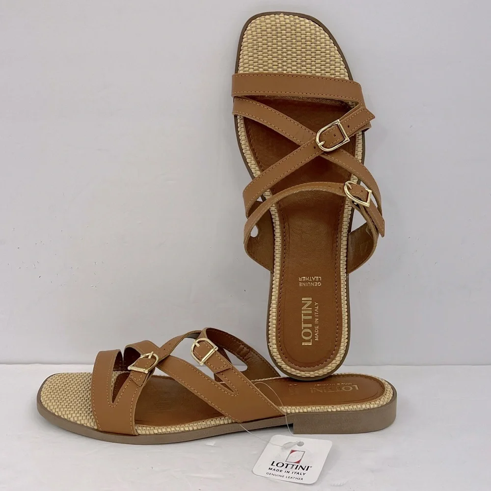 LOTTINI, VACCHETTA MULTI STRAP, BROWN LEATHER FLAT SANDALS, SIZE US 9.5 EU 41